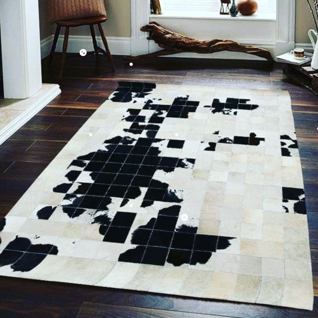 Nguni custom made patchwork hide carpet black and white