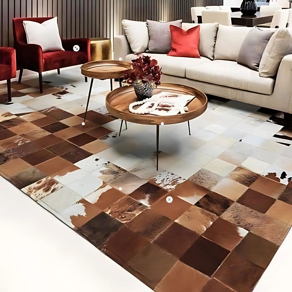 Nguni custom made patchwork hide carpet brown and white