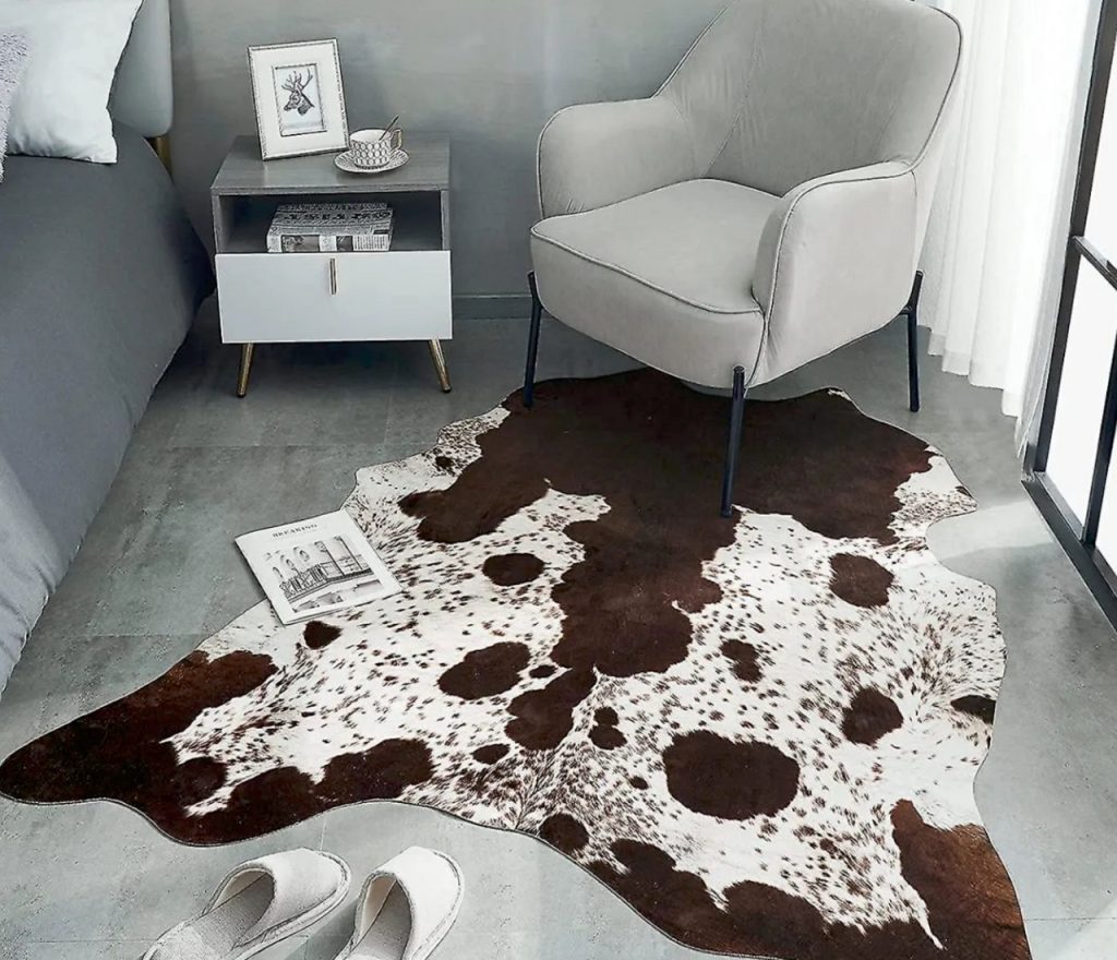 nguni cow hide rug in bedroom